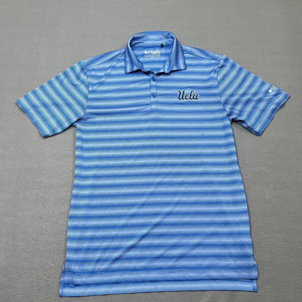 Columbia Golf Polo Shirt Men's Small Blue Striped UCLA Logo Performance Pullover
